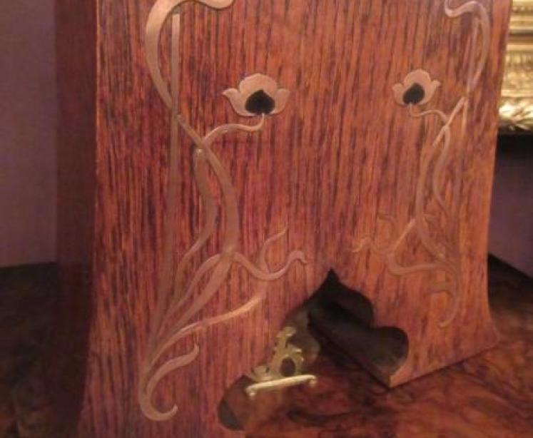 Art Nouveau Copper & Ebony Inlaid Mantel Clock - Image 3