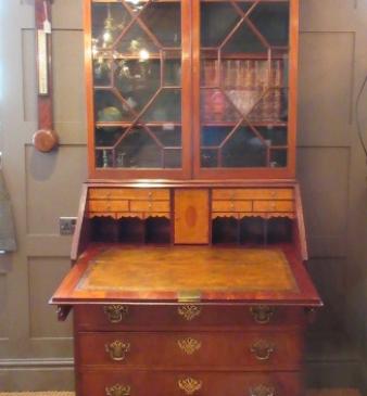 Fine George III Period Flame Mahogany Bureau Bookcase