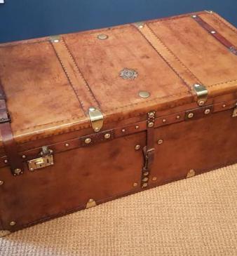 Superb Antique Leather Military Trunk