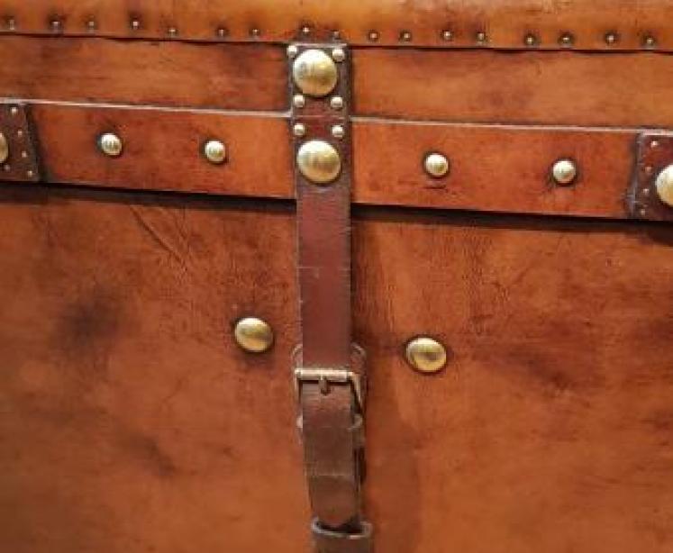Superb Antique Leather Military Trunk - Image 2