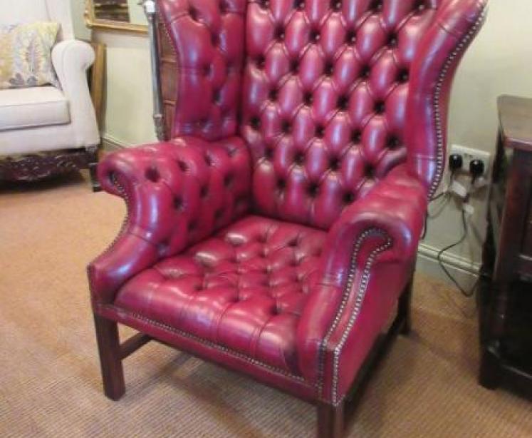 Antique Leather Chesterfield Wing Armchair - Image 1