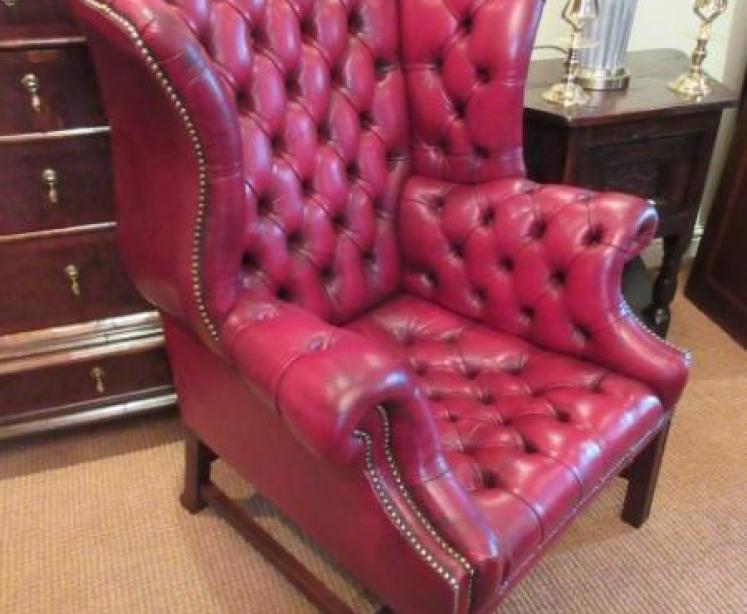Antique Leather Chesterfield Wing Armchair - Image 6