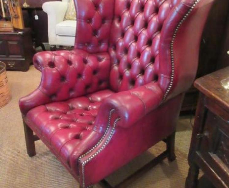 Antique Leather Chesterfield Wing Armchair - Image 7