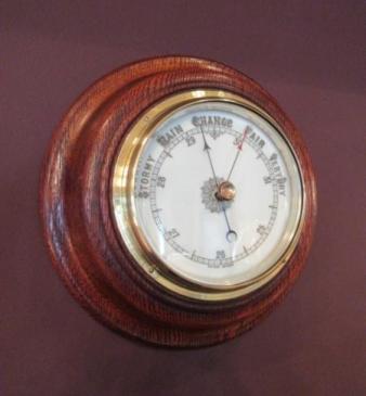Antique Polished Oak Aneroid Barometer