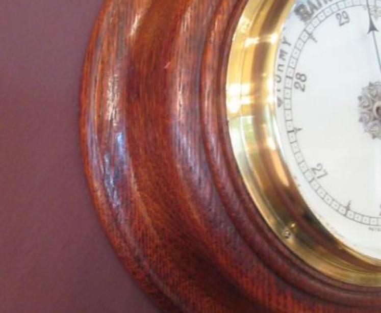 Antique Polished Oak Aneroid Barometer - Image 2