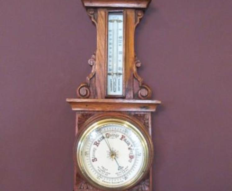 Small Antique Carved Oak Banjo Barometer - Image 6