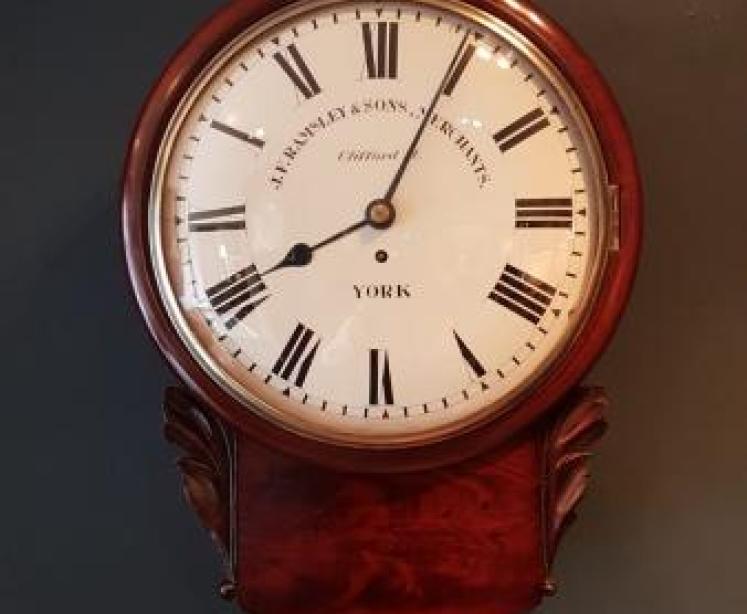 Early Victorian Mahogany Single Fusee Drop Dial Wall Clock - Image 1