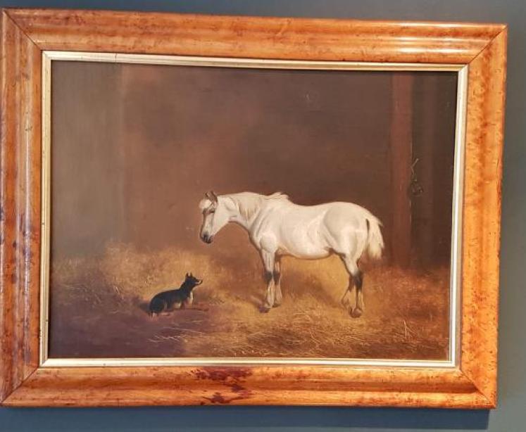 Victorian Oil on Canvas Stable Scene  - Image 1