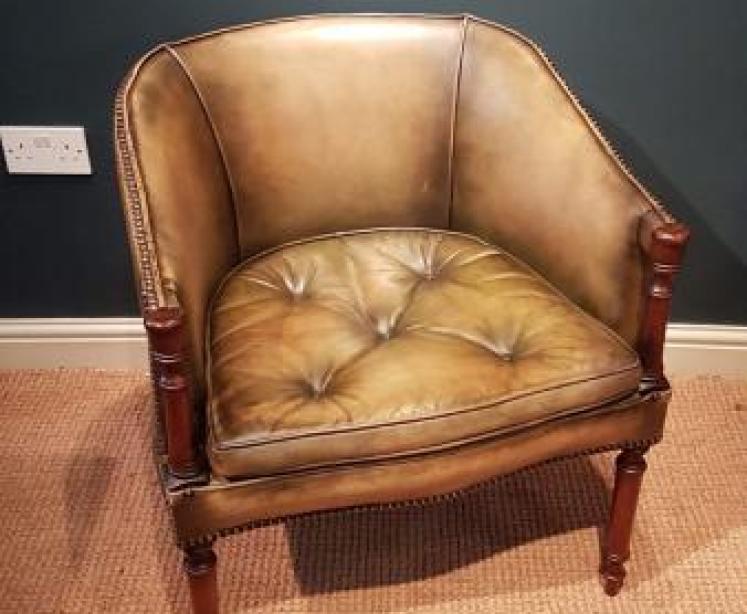 1920's Olive Hide Tub Chair - Image 1