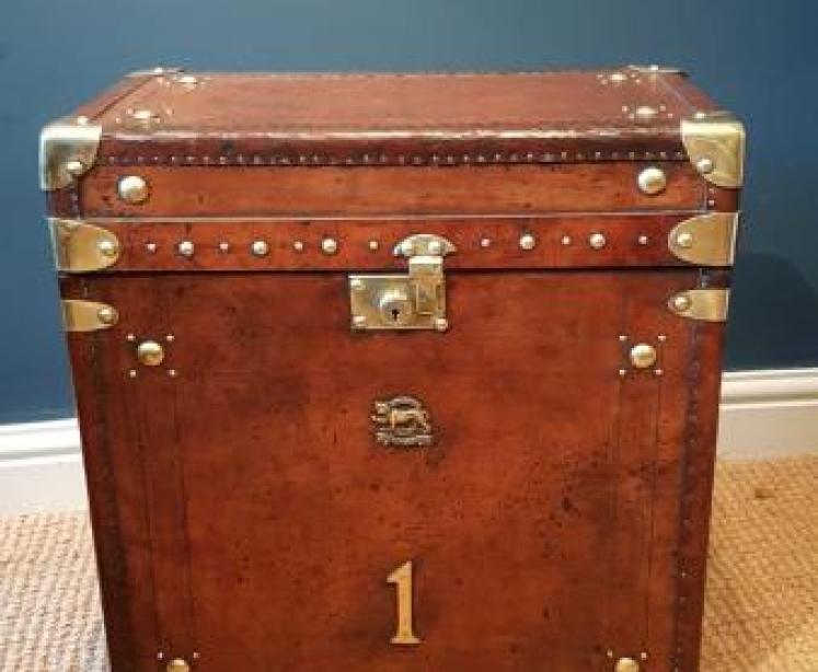 Pair of Antique Leather Bound Military Trunks - Image 2