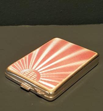 Silver and Pink Sunburst Engine Turned Ladies Matchbook Holder