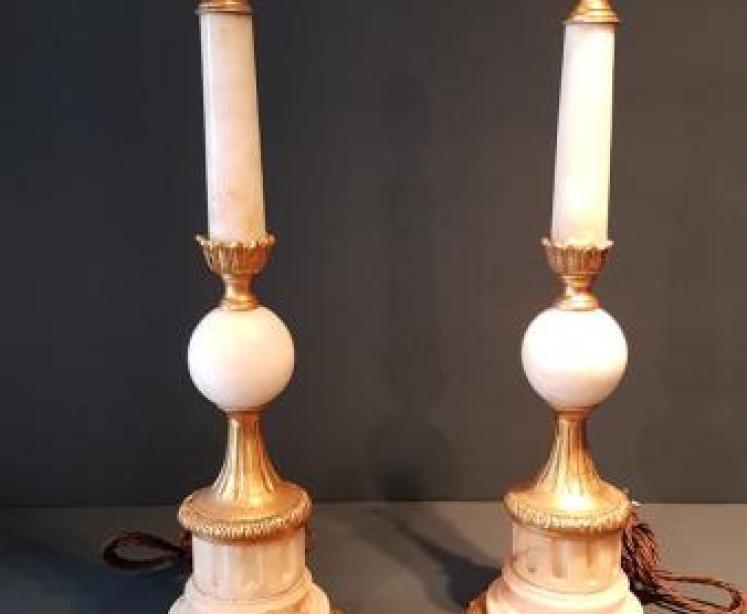 Matching Pair of 1920's Alabaster and Ormolu Table Lamps - Image 1