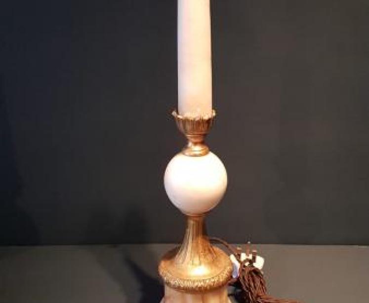 Matching Pair of 1920's Alabaster and Ormolu Table Lamps - Image 2