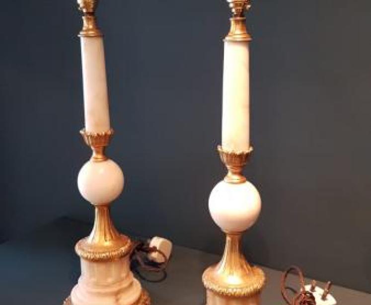 Matching Pair of 1920's Alabaster and Ormolu Table Lamps - Image 7