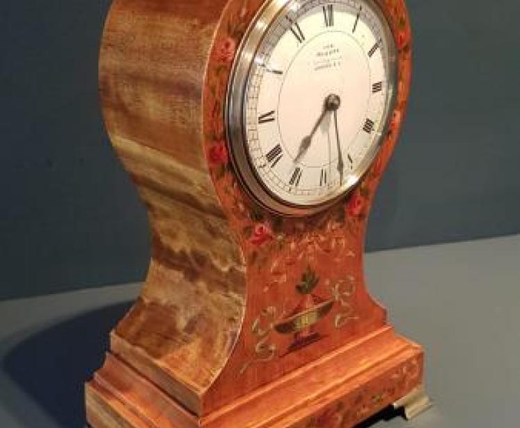 Superb Edwardian Floral Decoration Satinwood Balloon Clock - Image 2