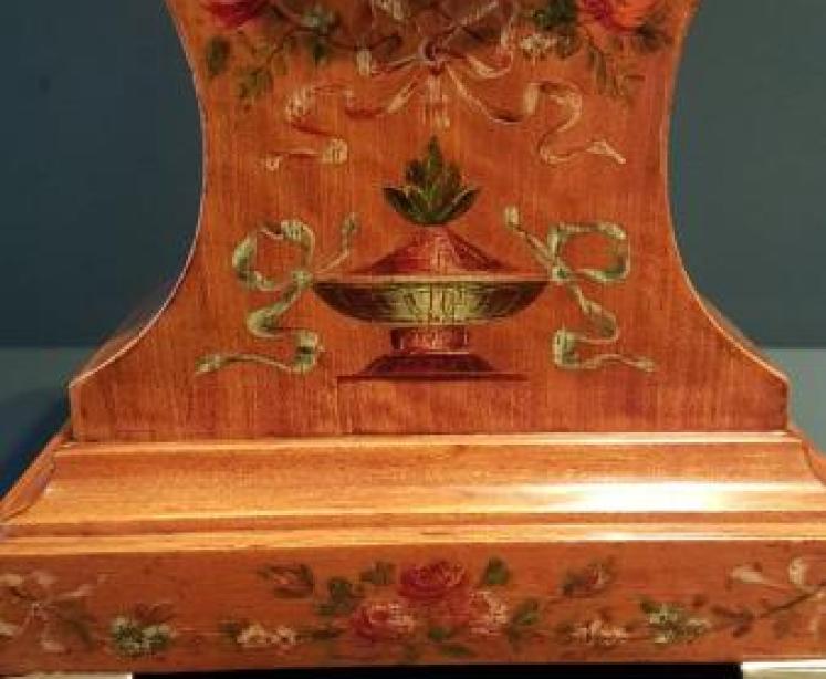 Superb Edwardian Floral Decoration Satinwood Balloon Clock - Image 5