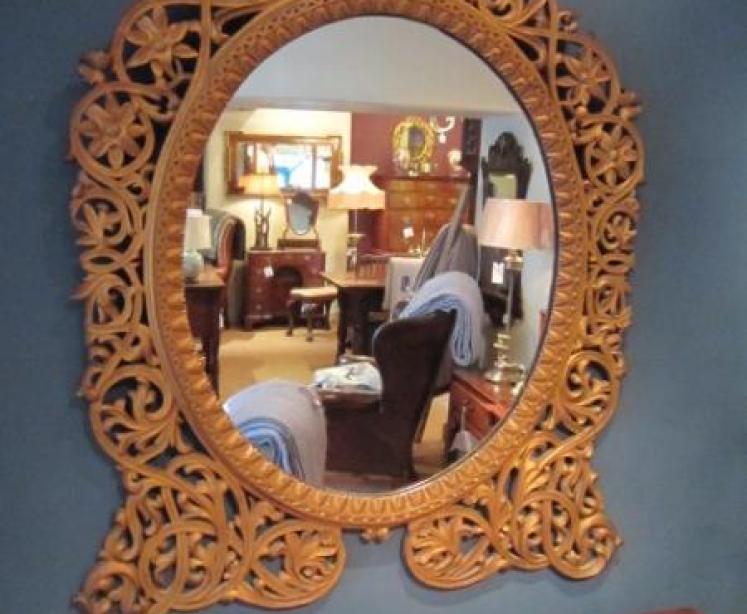 Impressive Art Nouveau Gilded Fretwork Wall Mirror - Image 1