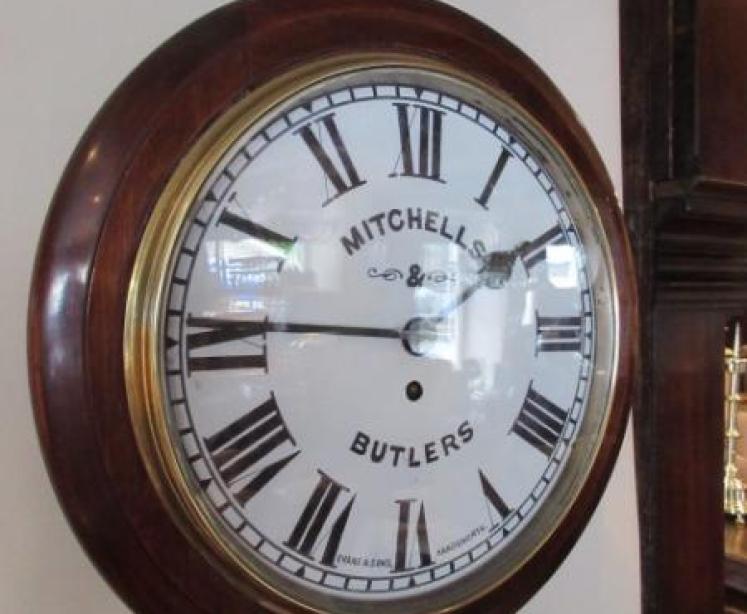 Antique Polished Mahogany Single Fusee 12" Wall Clock - Image 1