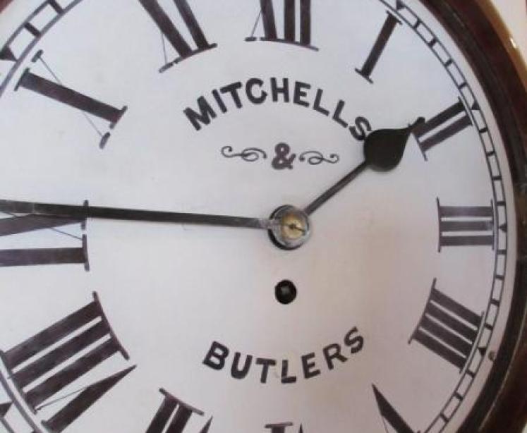 Antique Polished Mahogany Single Fusee 12" Wall Clock - Image 2