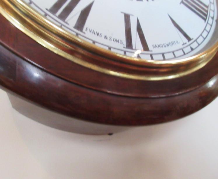 Antique Polished Mahogany Single Fusee 12" Wall Clock - Image 4