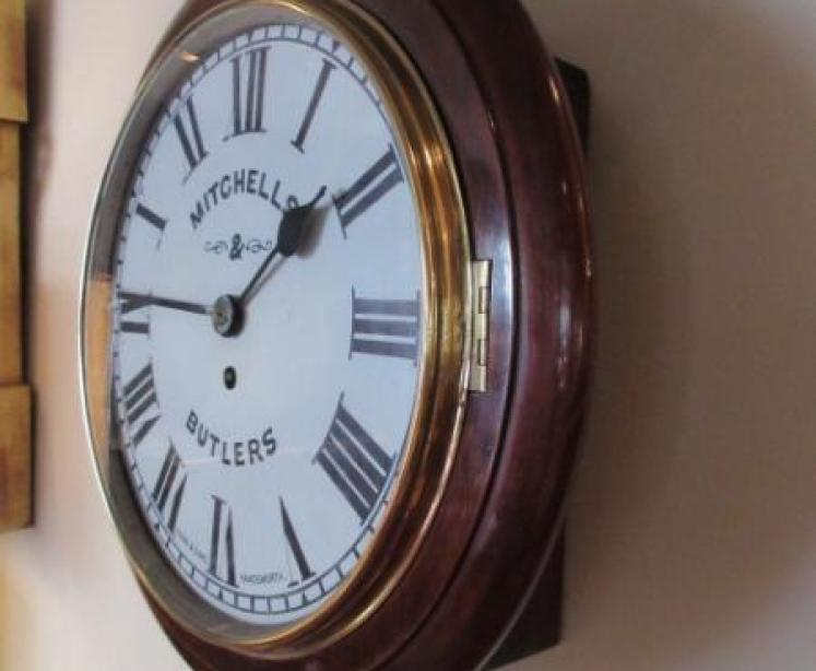 Antique Polished Mahogany Single Fusee 12" Wall Clock - Image 5