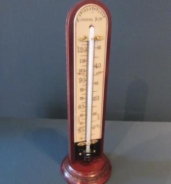 Antique Desk Top Mahogany & Bone Scale Thermometer