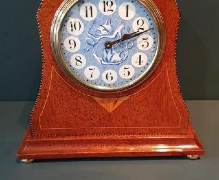 Unusual Edwardian Blue and White Dial Inlaid Mantel Clock - Image 1