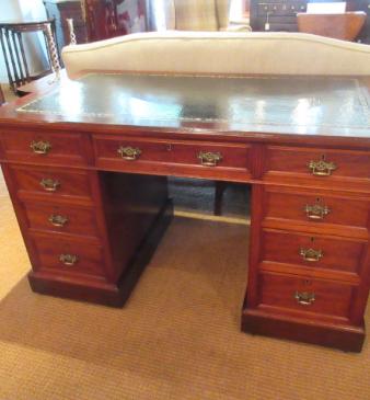 Antique Mahogany Leather Top Pedestal Desk