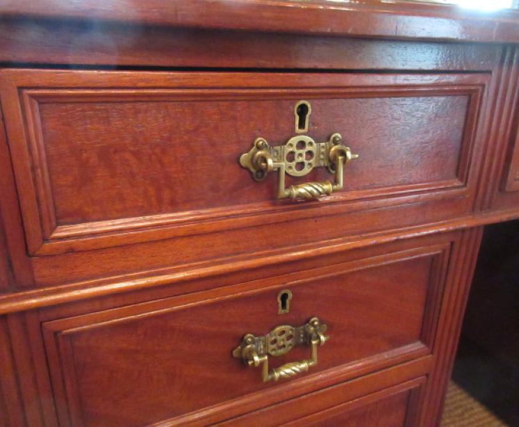 Antique Mahogany Leather Top Pedestal Desk - Image 3