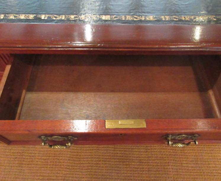 Antique Mahogany Leather Top Pedestal Desk - Image 4