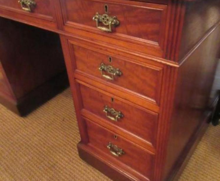 Antique Mahogany Leather Top Pedestal Desk - Image 5