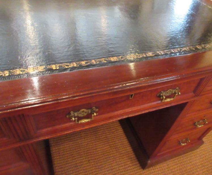 Antique Mahogany Leather Top Pedestal Desk - Image 6