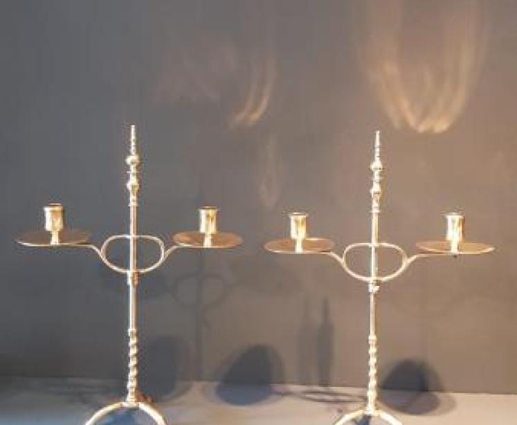 Pair of Early Victorian Brass Rise and Fall Candelabra - Image 1