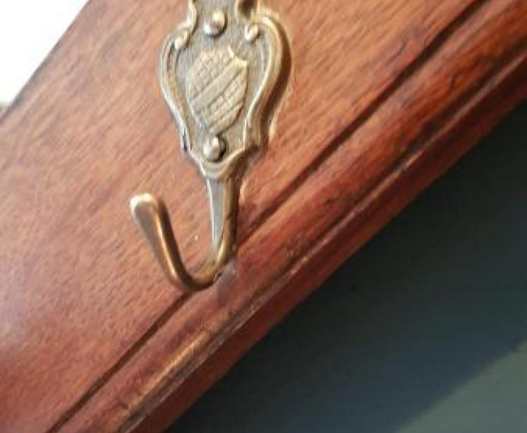 Edwardian Oak Hall Mirror With Antler Coat Hooks  - Image 4