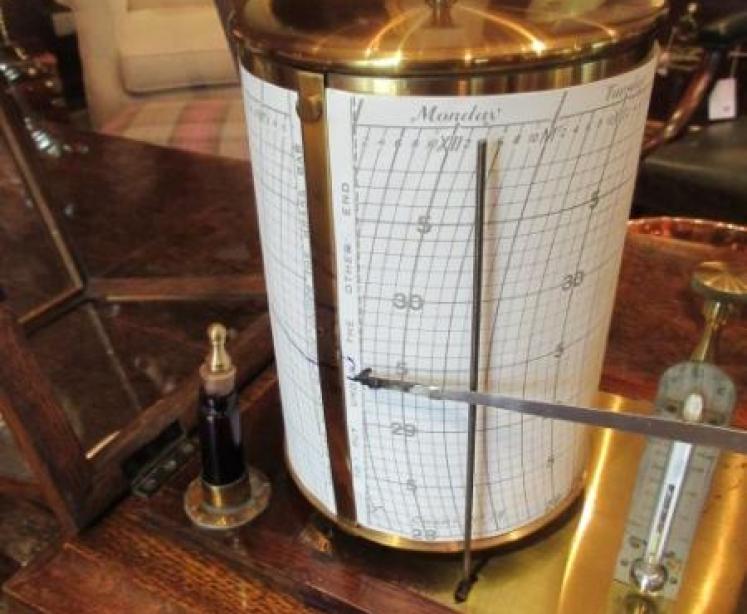 Rare Large Antique Solid Oak 'Micro' Barograph - Image 3