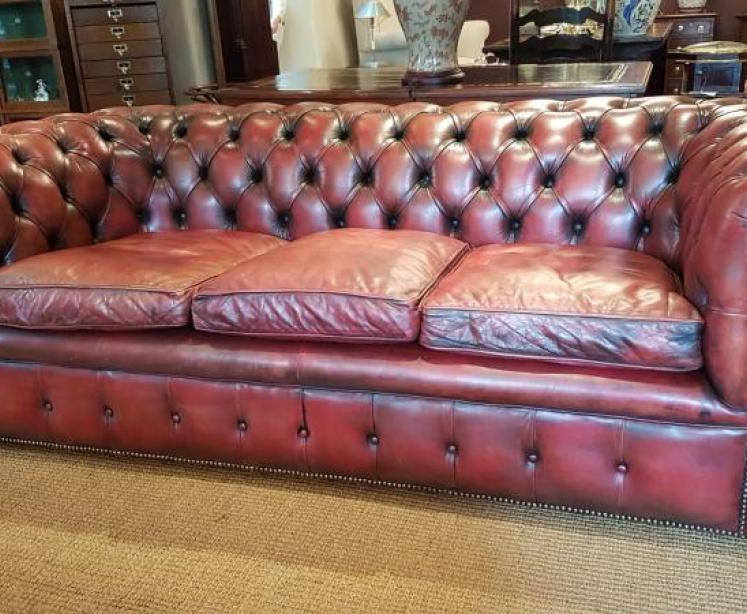Original 1920's Red Hide Chesterfield Sofa  - Image 1