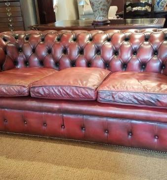 Original 1920's Red Hide Chesterfield Sofa 
