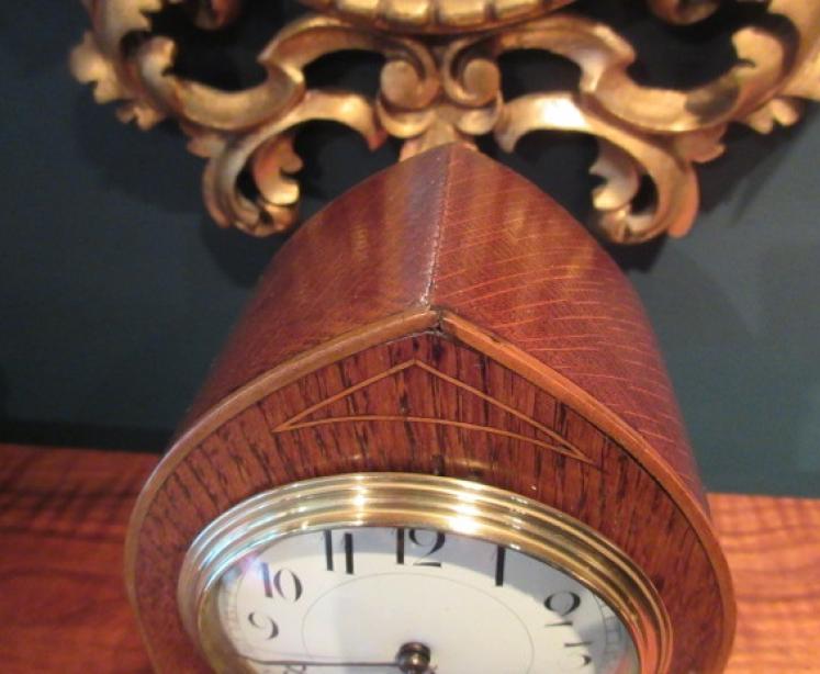 Edwardian Polished Oak Sheraton Inlaid Mantel Clock - Image 3