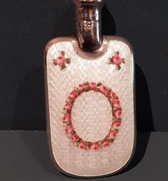 Antique Engine Turned Enamel Silver Pocket Scent Bottle