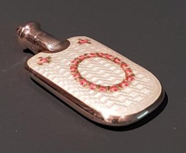 Antique Engine Turned Enamel Silver Pocket Scent Bottle - Image 7