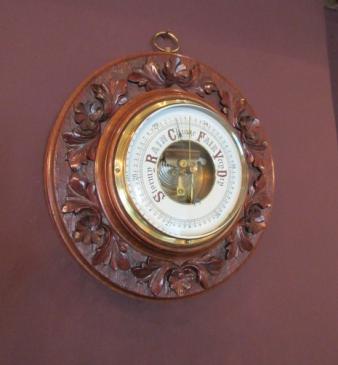 Mid Victorian Walnut Foliage Carved Barometer