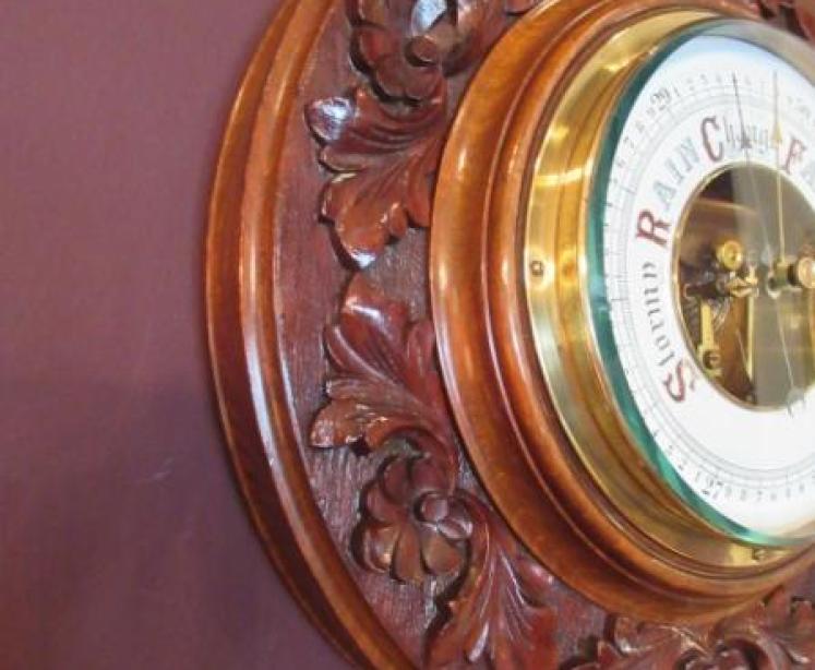 Mid Victorian Walnut Foliage Carved Barometer - Image 2