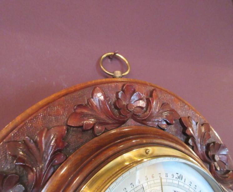 Mid Victorian Walnut Foliage Carved Barometer - Image 4