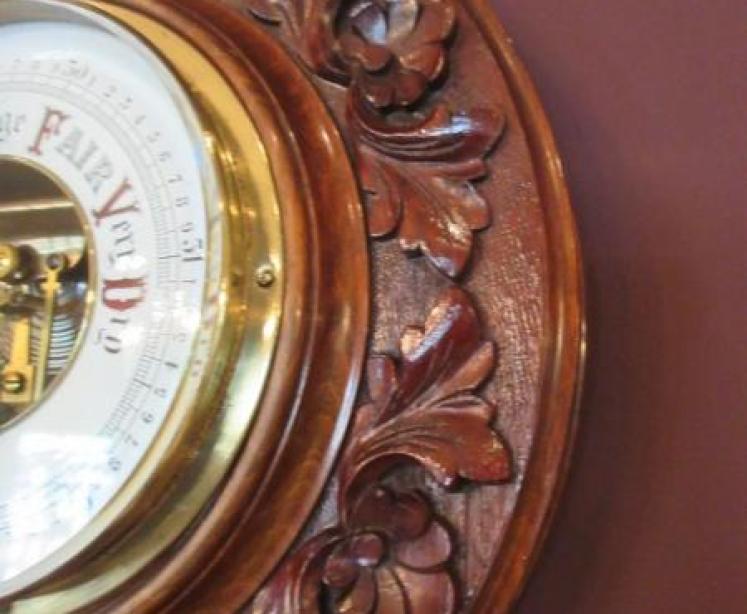 Mid Victorian Walnut Foliage Carved Barometer - Image 5