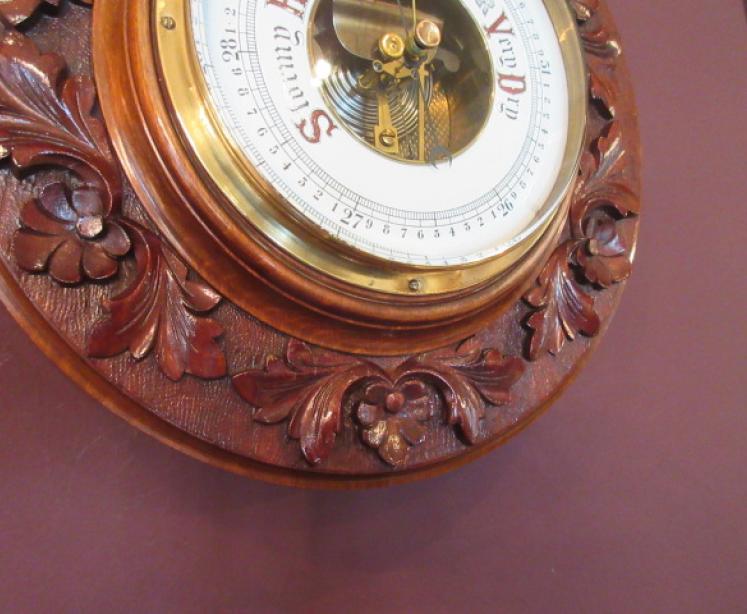 Mid Victorian Walnut Foliage Carved Barometer - Image 6