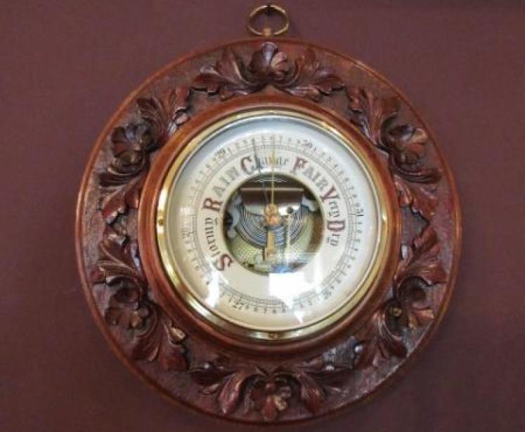 Mid Victorian Walnut Foliage Carved Barometer - Image 7