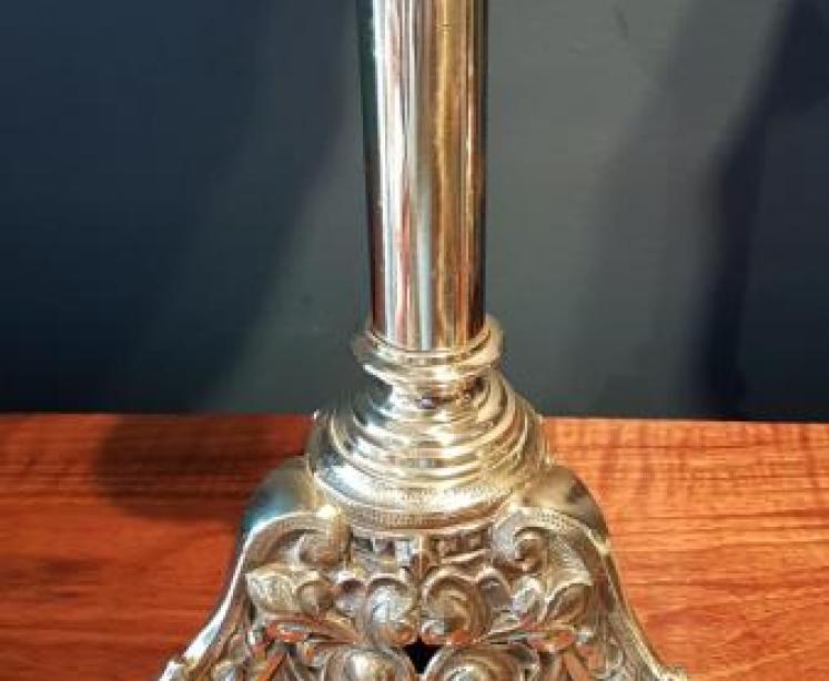 Pair of Victorian Cast Brass Church Candlesticks Lamps - Image 6