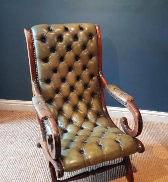 Antique Button Hide Library Arm Chair