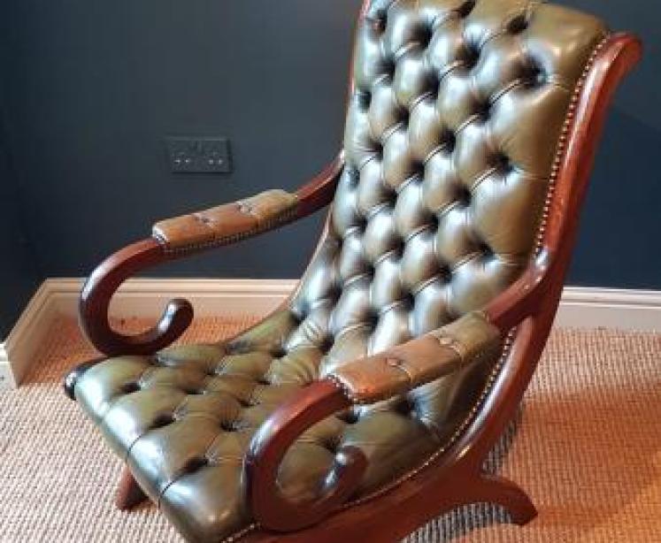 Antique Button Hide Library Arm Chair - Image 3