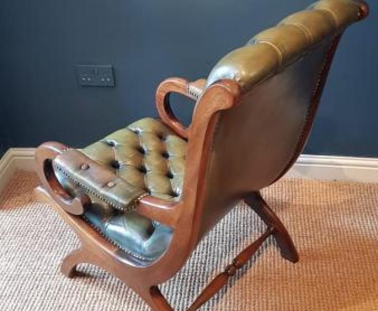 Antique Button Hide Library Arm Chair - Image 4